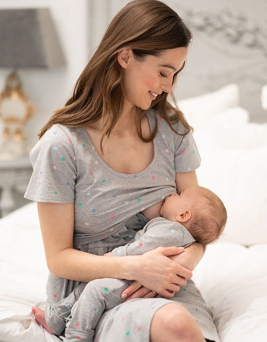 Baby Seraphine Baby Clothes Spot Print Mama & Mini Maternity To Nursing Nightdress Set – Grey