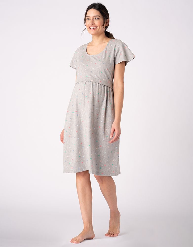 Baby Seraphine Baby Clothes Spot Print Mama & Mini Maternity To Nursing Nightdress Set – Grey