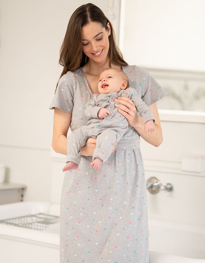 Baby Seraphine Baby Clothes Spot Print Mama & Mini Maternity To Nursing Nightdress Set – Grey
