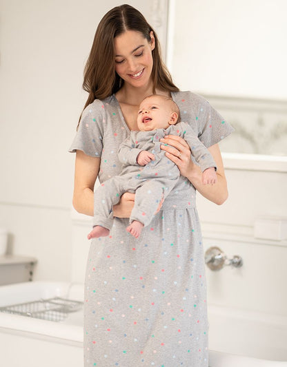 Baby Seraphine Baby Clothes Spot Print Mama & Mini Maternity To Nursing Nightdress Set – Grey