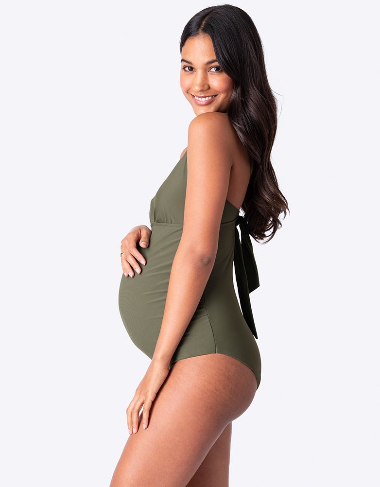 Women Seraphine Beach & Swimwear Khaki Tie-Back Maternity Swimsuit