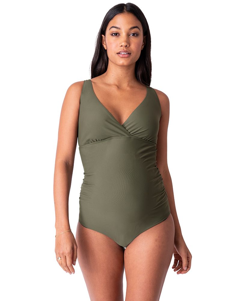 Women Seraphine Beach & Swimwear Khaki Tie-Back Maternity Swimsuit
