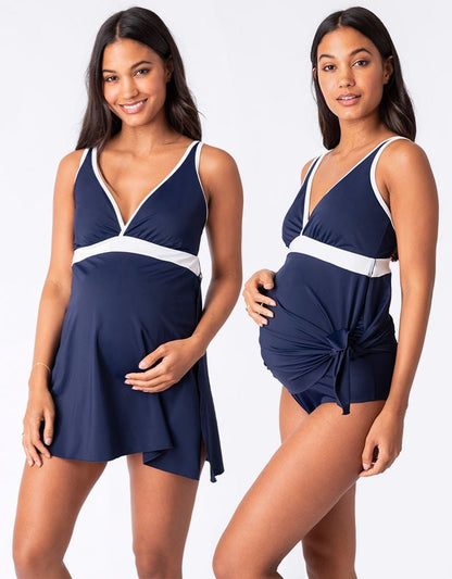 Women Seraphine Beach & Swimwear Nautical Maternity Swimsuit With Skirt