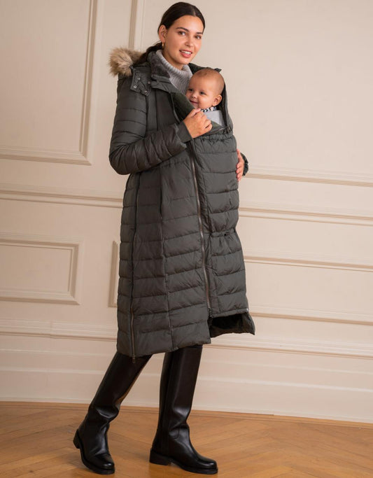 Women Seraphine Coats & Jackets Khaki Extra Long 3 In 1 Down Maternity Coat