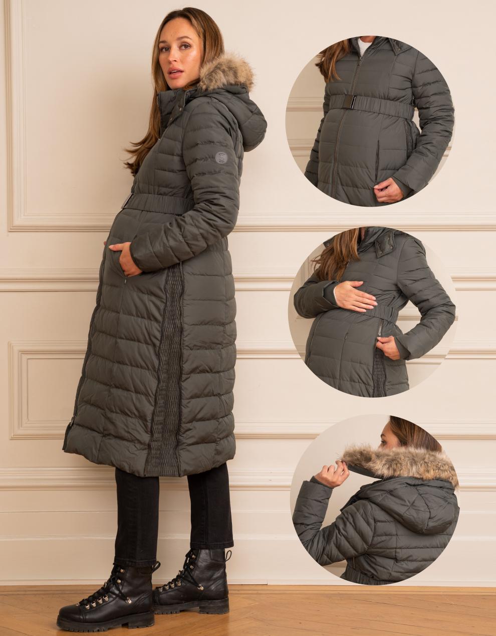 Women Seraphine Coats & Jackets Khaki Extra Long 3 In 1 Down Maternity Coat