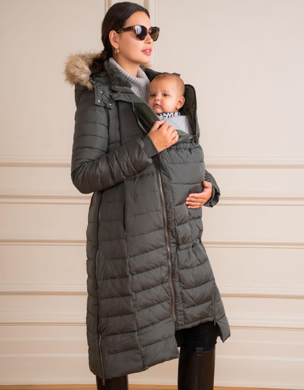 Women Seraphine Coats & Jackets Khaki Extra Long 3 In 1 Down Maternity Coat
