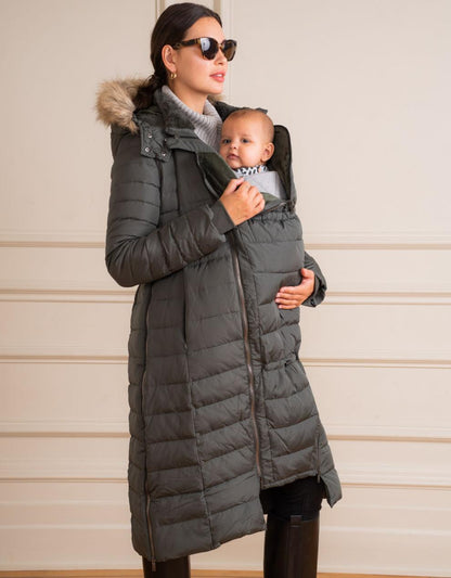 Women Seraphine Coats & Jackets Khaki Extra Long 3 In 1 Down Maternity Coat