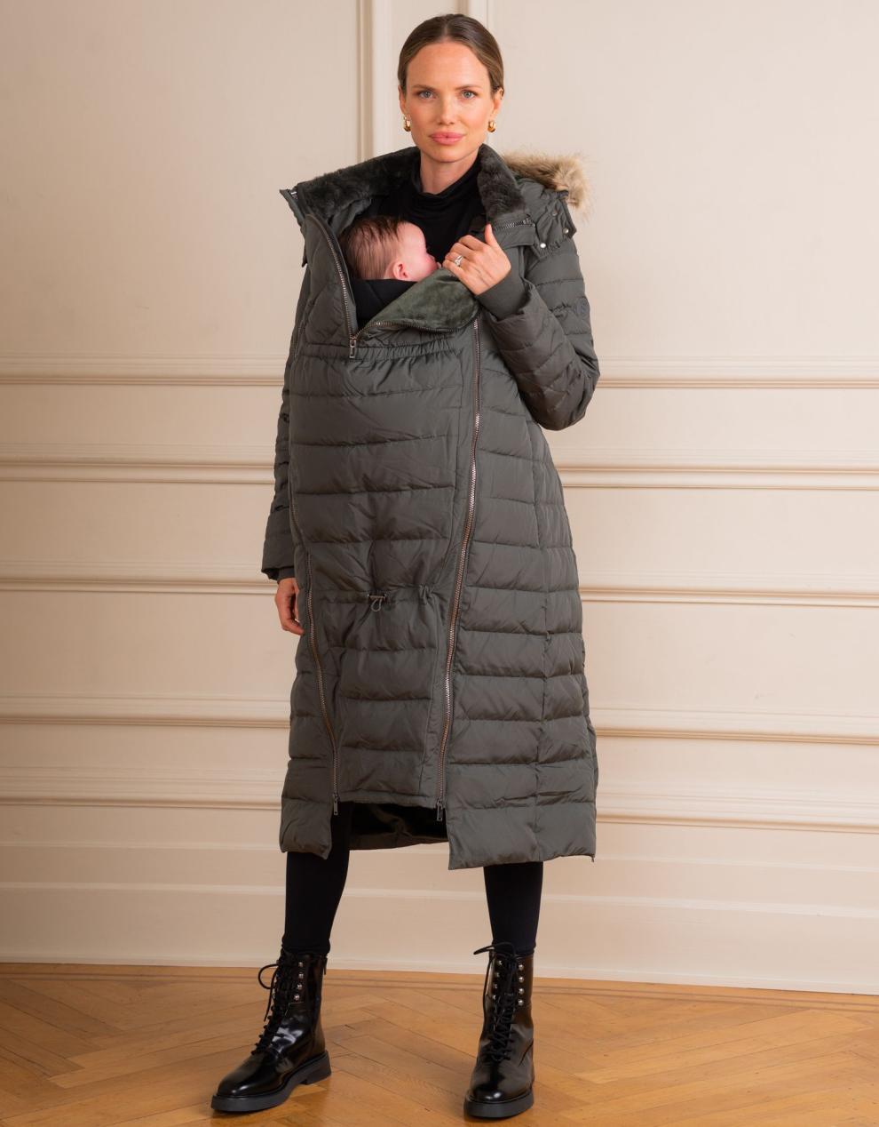 Women Seraphine Coats & Jackets Khaki Extra Long 3 In 1 Down Maternity Coat