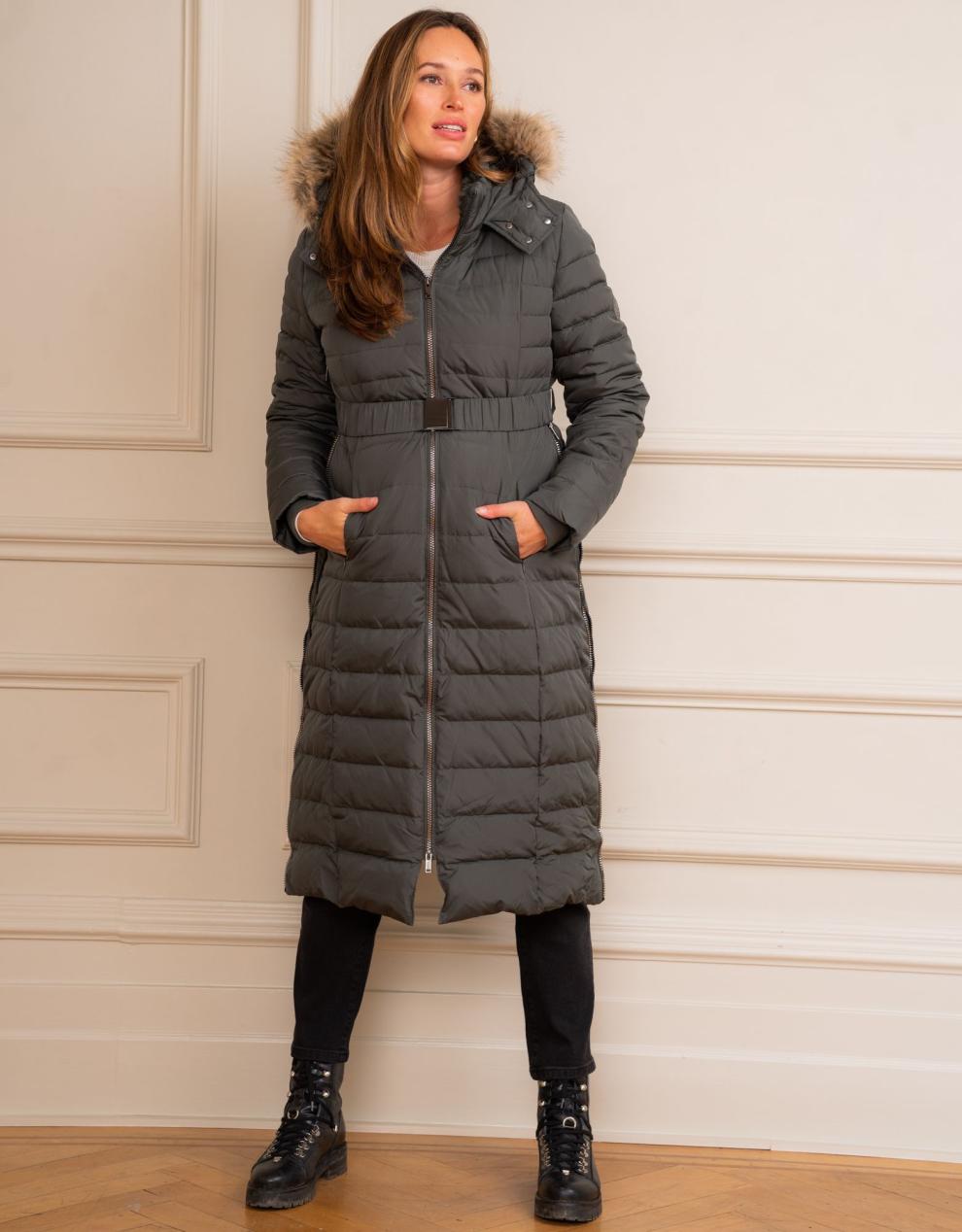 Women Seraphine Coats & Jackets Khaki Extra Long 3 In 1 Down Maternity Coat