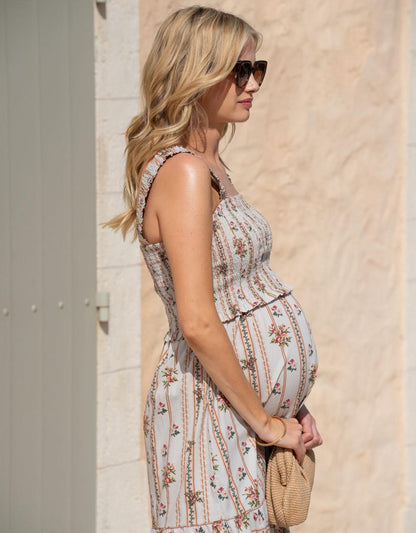 Women Seraphine Dresses Cotton Shirred Strappy Midi Maternity-To-Nursing Dress
