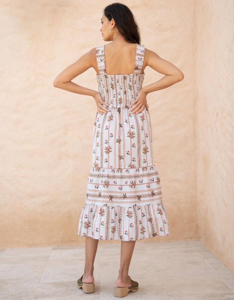 Women Seraphine Dresses Cotton Shirred Strappy Midi Maternity-To-Nursing Dress