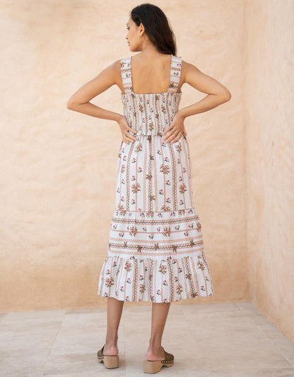 Women Seraphine Dresses Cotton Shirred Strappy Midi Maternity-To-Nursing Dress