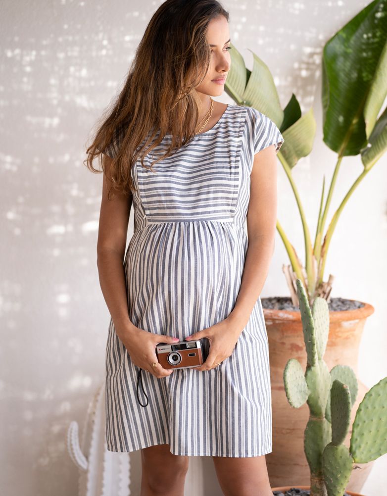 Women Seraphine Dresses Cotton Stripe Maternity & Nursing Dress