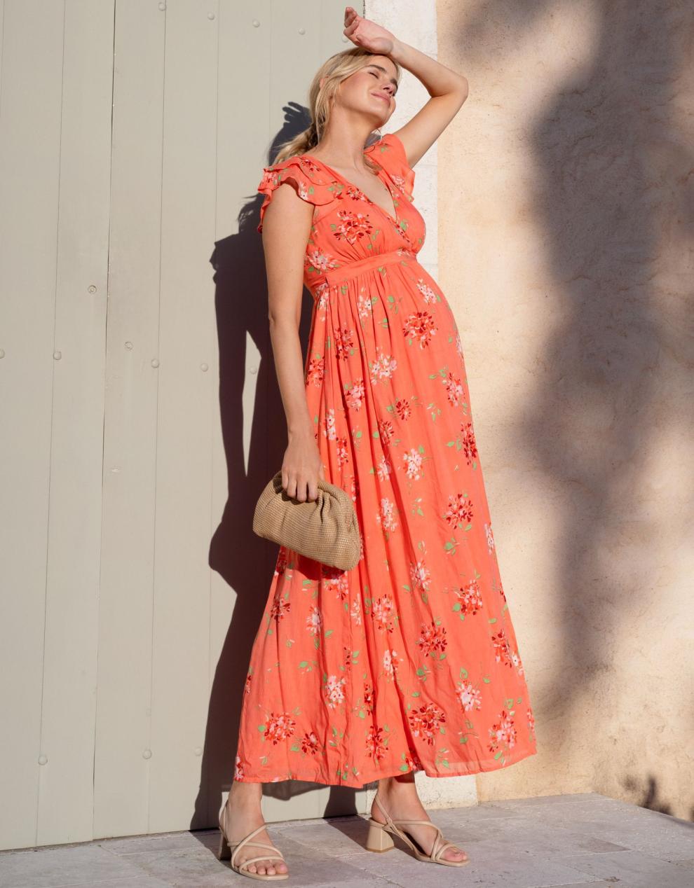 Women Seraphine Dresses Flutter Sleeve Maxi Wrap Maternity Dress