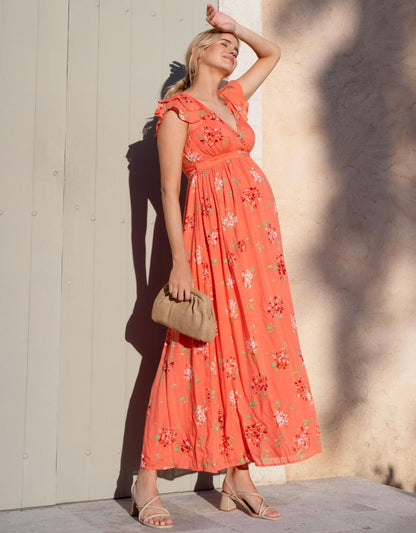 Women Seraphine Dresses Flutter Sleeve Maxi Wrap Maternity Dress