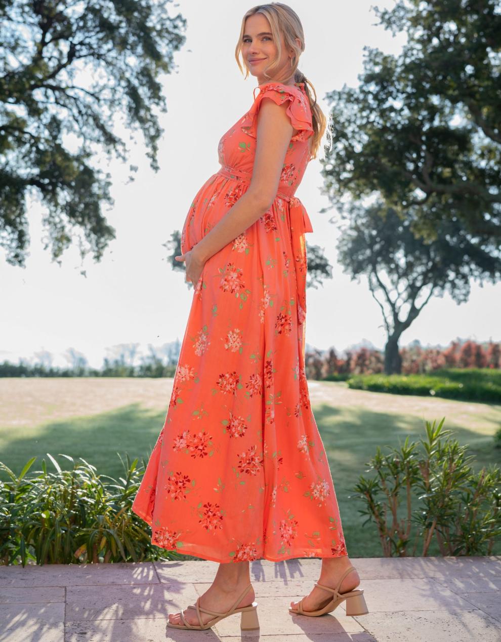 Women Seraphine Dresses Flutter Sleeve Maxi Wrap Maternity Dress