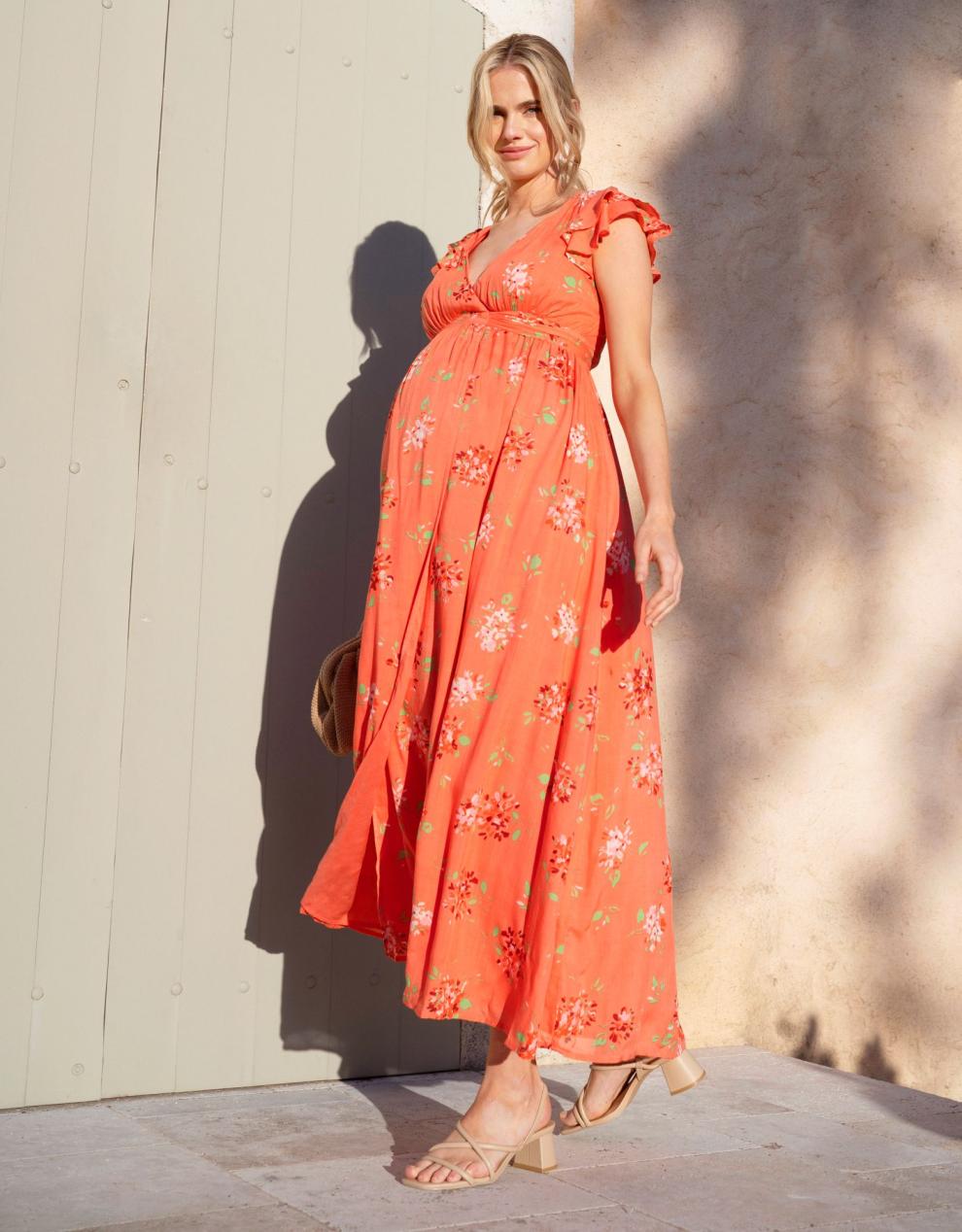 Women Seraphine Dresses Flutter Sleeve Maxi Wrap Maternity Dress