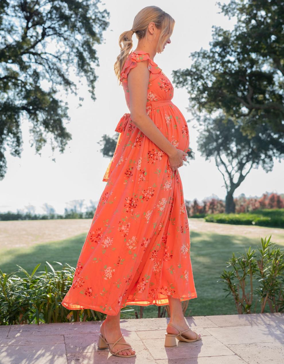 Women Seraphine Dresses Flutter Sleeve Maxi Wrap Maternity Dress