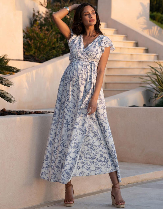 Women Seraphine Dresses Flutter Sleeve Maxi Wrap Maternity Dress