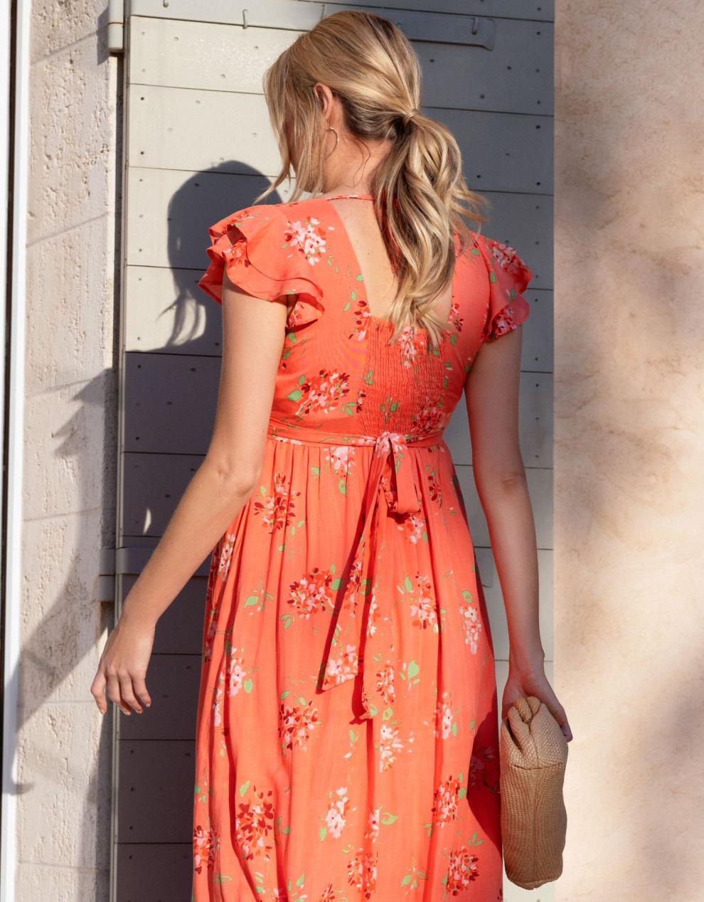 Women Seraphine Dresses Flutter Sleeve Maxi Wrap Maternity Dress
