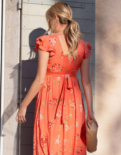 Women Seraphine Dresses Flutter Sleeve Maxi Wrap Maternity Dress