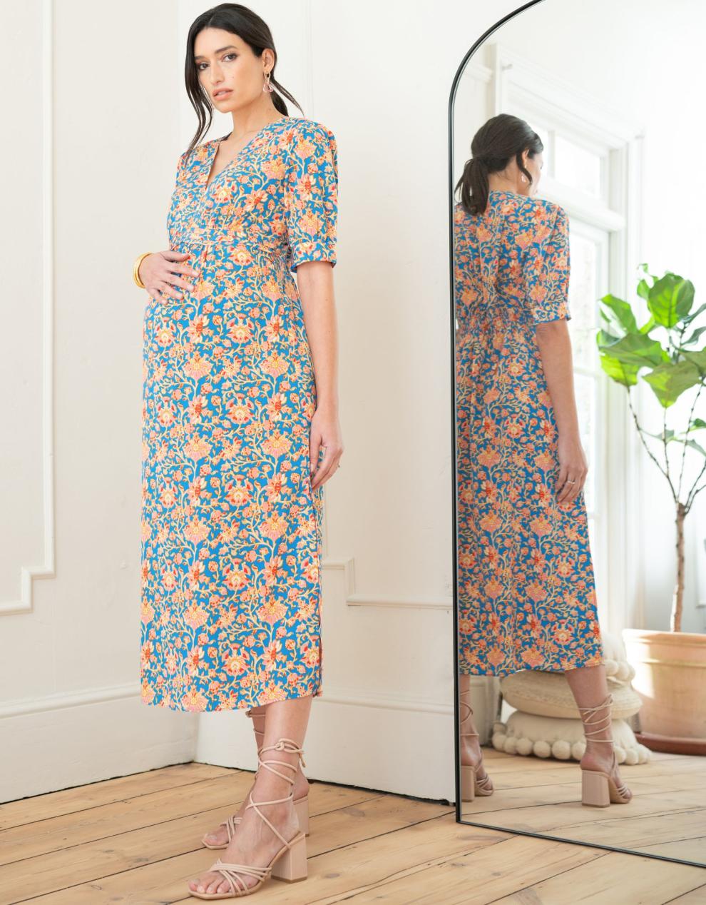 Women Seraphine Dresses Pleat Detail A-Line Maxi Maternity Dress