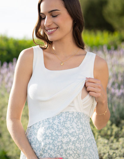 Women Seraphine Dresses Sage & White Maternity & Nursing Dress
