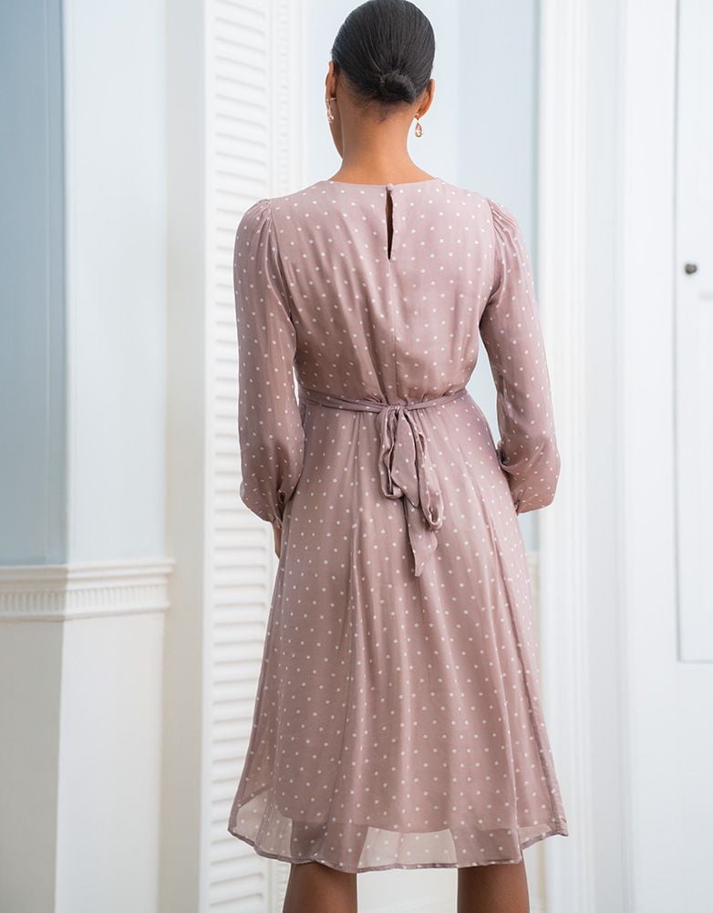 Women Seraphine Dresses Taupe & White Spot Chiffon Maternity To Nursing Dress