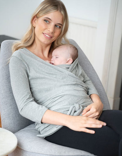 Women Seraphine Essentials Grey Cotton ¾ Sleeve Skin To Skin Top