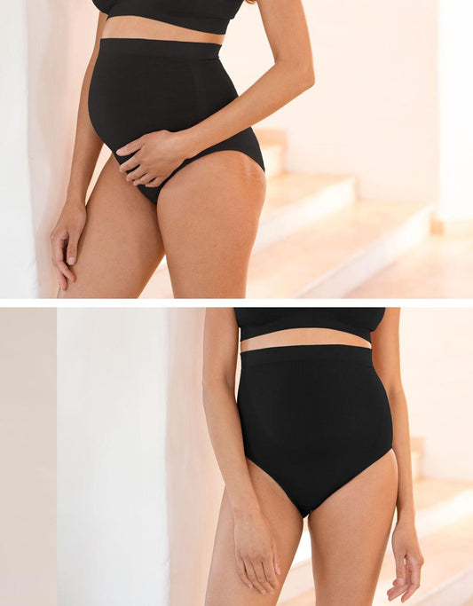 Women Seraphine Essentials Twin Pack Bamboo Over Bump Maternity Briefs - Black