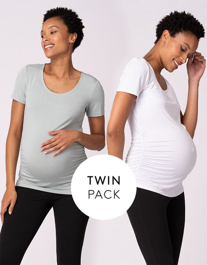 Women Seraphine Essentials Twin Pack Maternity T-Shirts - Sage & White