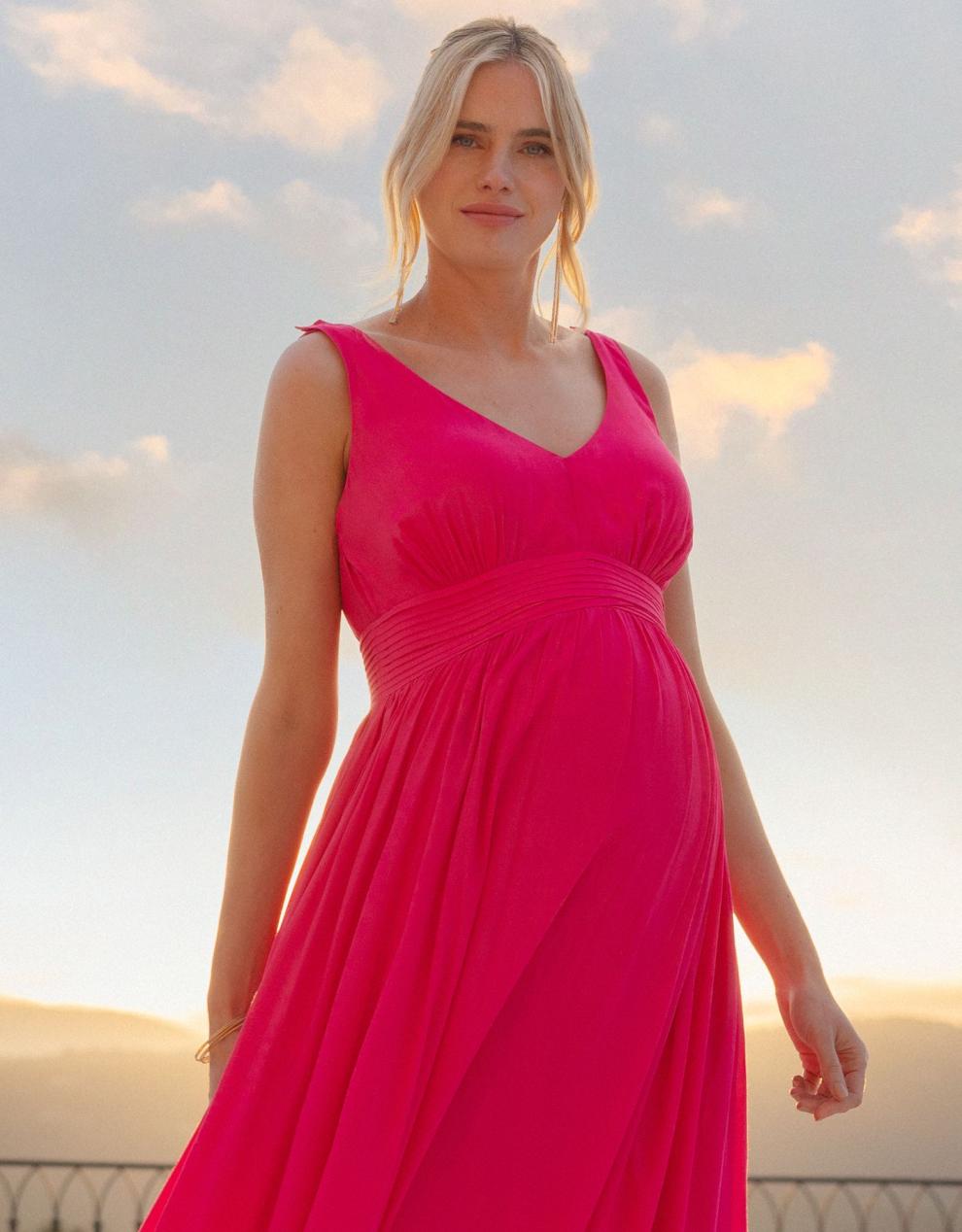 Women Seraphine Formal Dresses Maxi-Length Maternity-To-Nursing Dress With Pleat Details