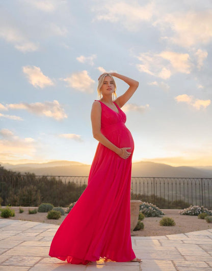Women Seraphine Formal Dresses Maxi-Length Maternity-To-Nursing Dress With Pleat Details
