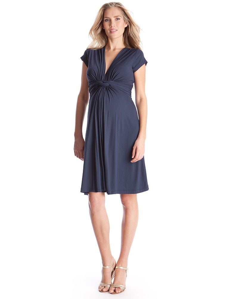 Women Seraphine Formal Dresses Navy Blue Knot Front Maternity Dress