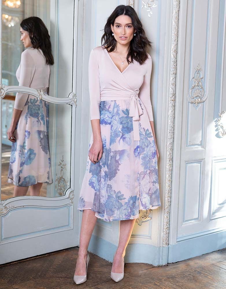 Women Seraphine Formal Dresses Pastel Floral Wrap Midi Maternity Dress