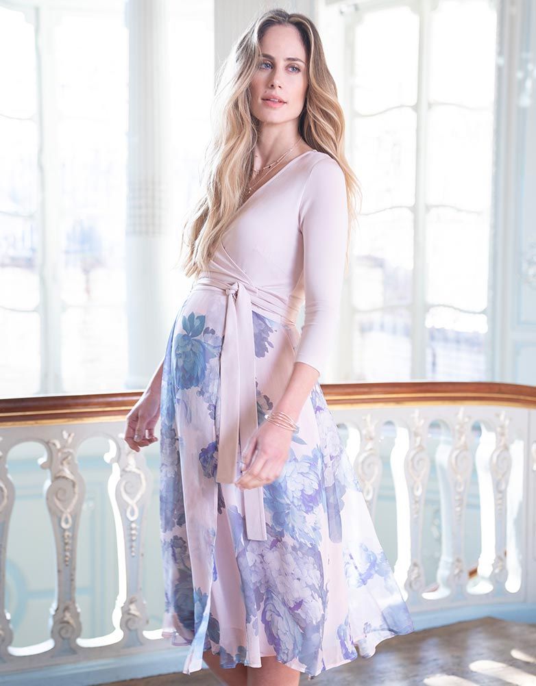Women Seraphine Formal Dresses Pastel Floral Wrap Midi Maternity Dress