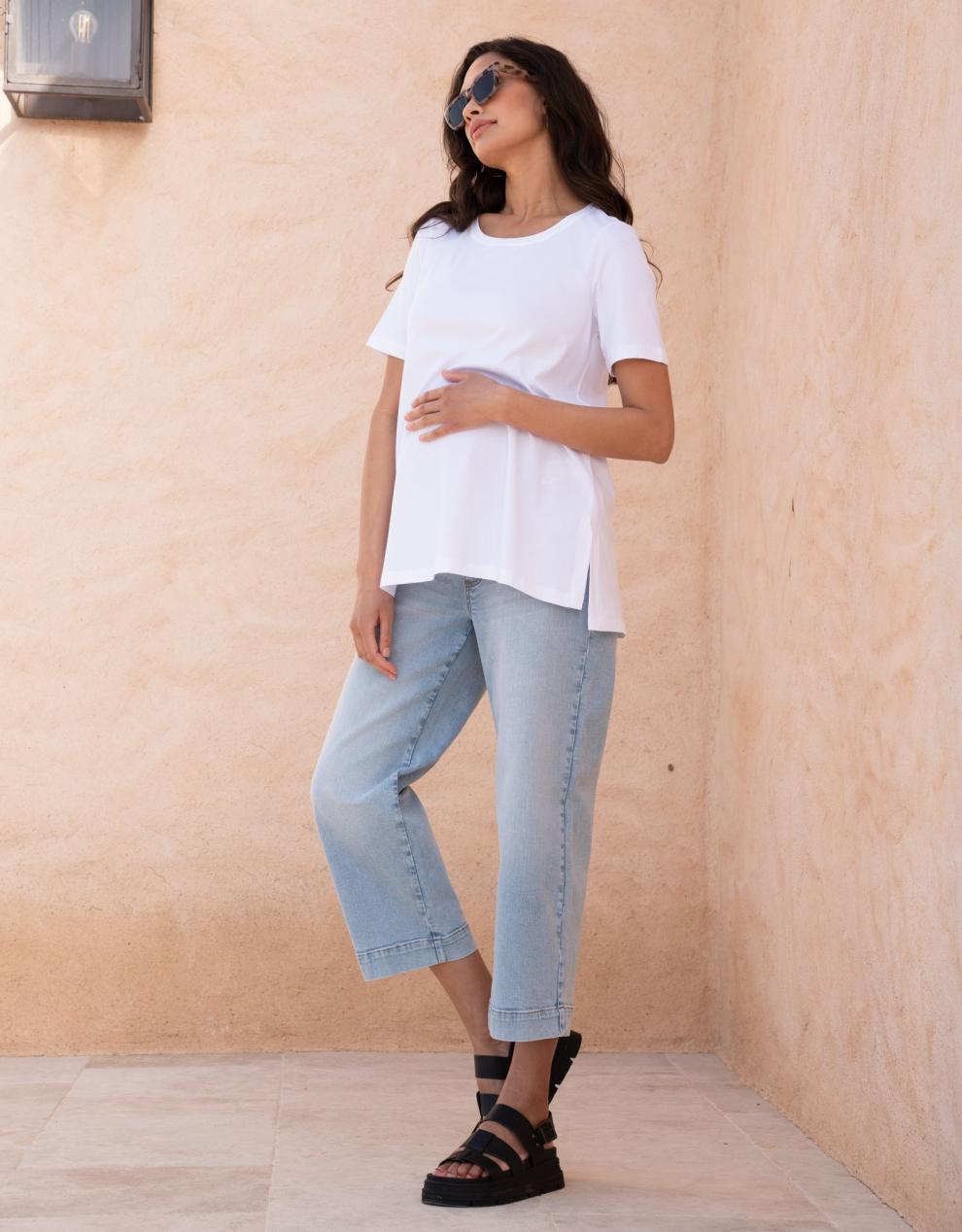 Women Seraphine Jeans Cropped Straight Wide-Leg Maternity Jeans