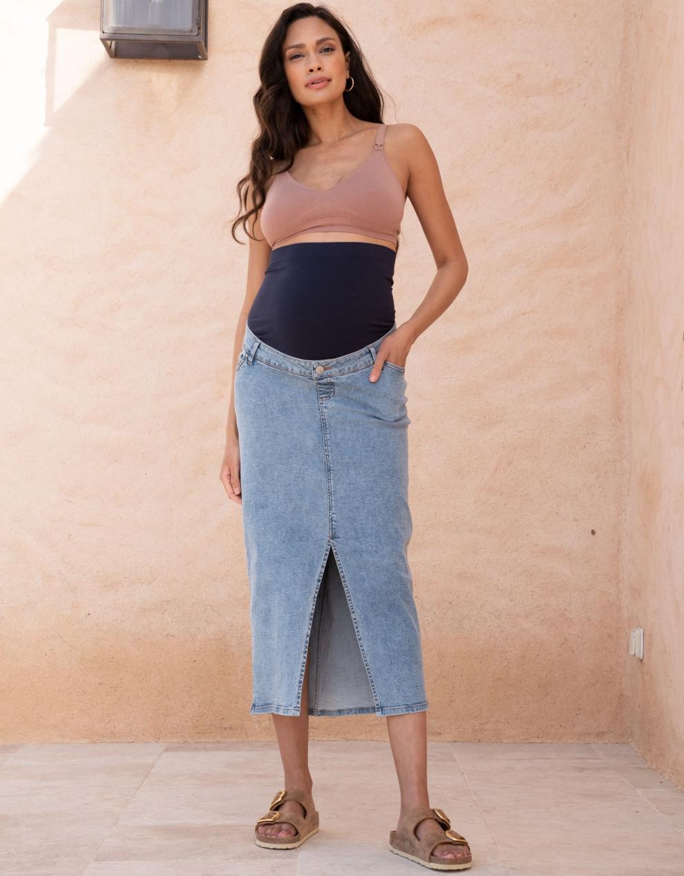Women Seraphine Jeans Midi-Length Over Bump Denim Maternity Skirt