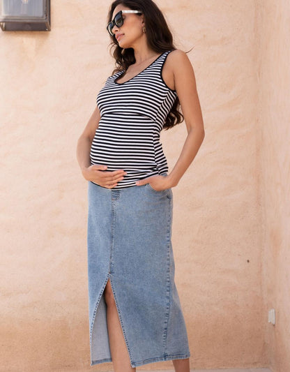 Women Seraphine Jeans Midi-Length Over Bump Denim Maternity Skirt
