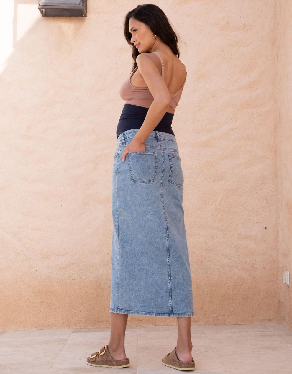 Women Seraphine Jeans Midi-Length Over Bump Denim Maternity Skirt