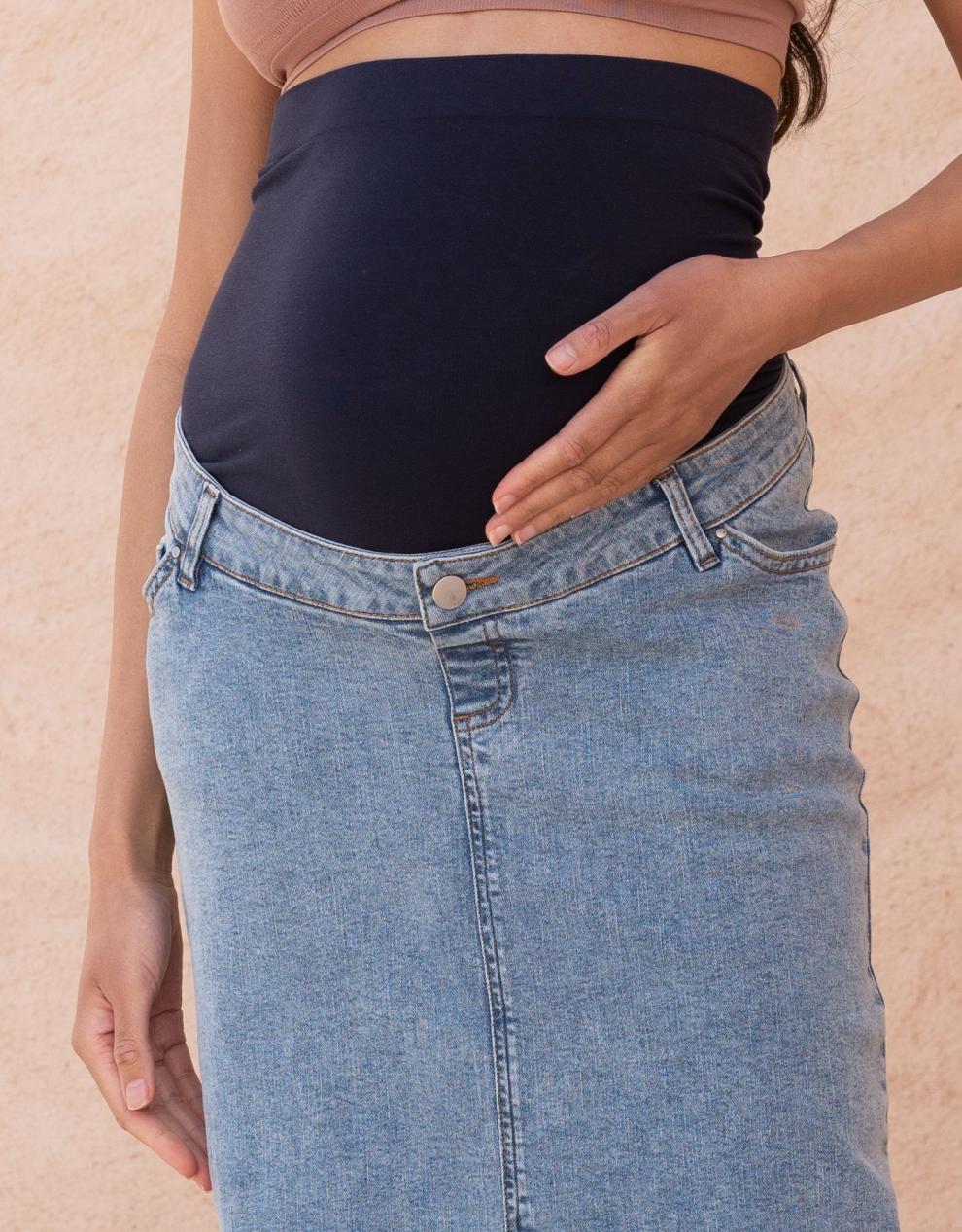 Women Seraphine Jeans Midi-Length Over Bump Denim Maternity Skirt