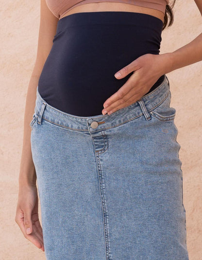 Women Seraphine Jeans Midi-Length Over Bump Denim Maternity Skirt