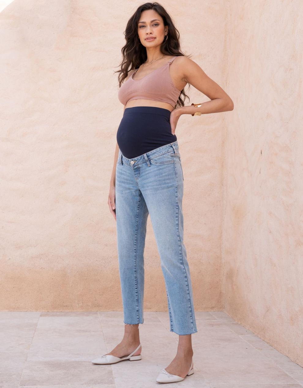 Women Seraphine Jeans Over Bump Frayed Hem Maternity Jeans