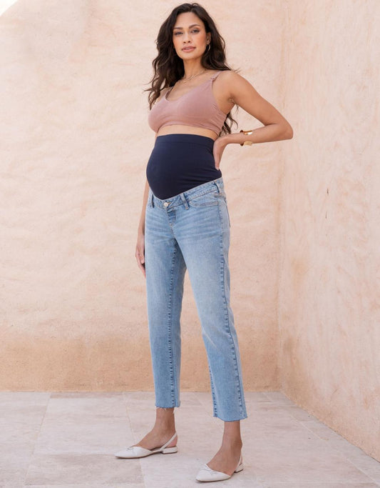 Women Seraphine Jeans Over Bump Frayed Hem Maternity Jeans