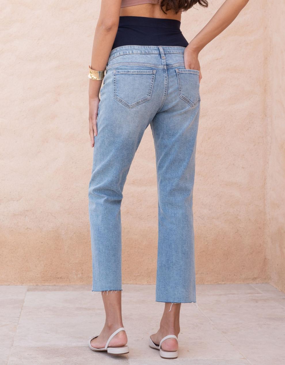 Women Seraphine Jeans Over Bump Frayed Hem Maternity Jeans