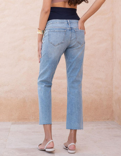 Women Seraphine Jeans Over Bump Frayed Hem Maternity Jeans