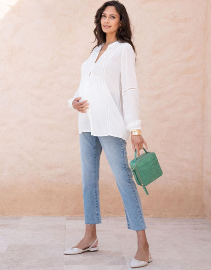 Women Seraphine Jeans Over Bump Frayed Hem Maternity Jeans