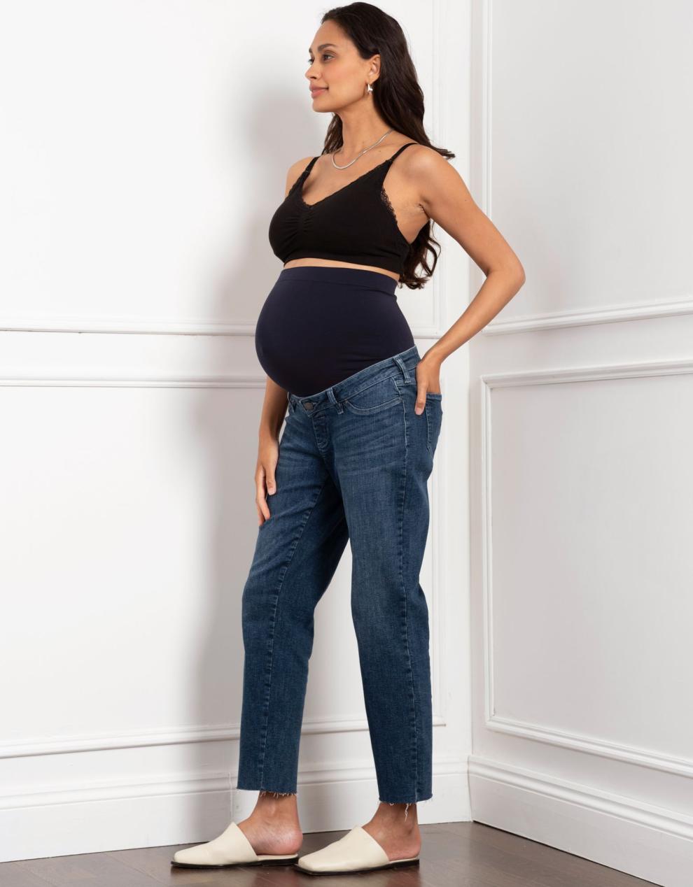 Women Seraphine Jeans Tapered Frayed Hem Maternity Jeans