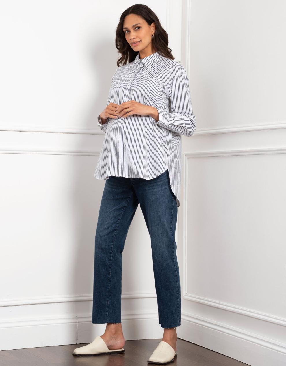 Women Seraphine Jeans Tapered Frayed Hem Maternity Jeans