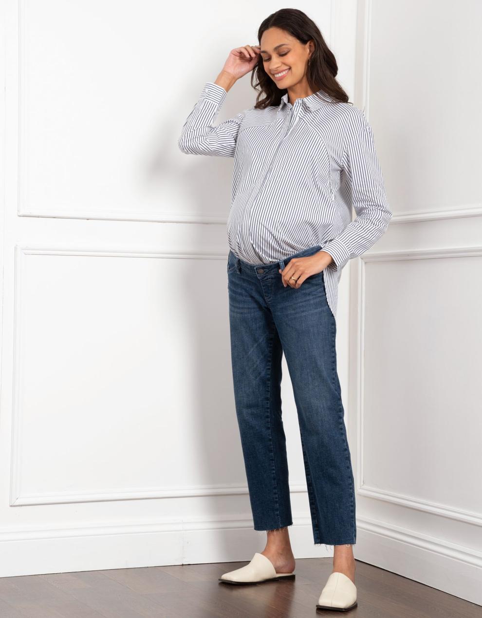 Women Seraphine Jeans Tapered Frayed Hem Maternity Jeans